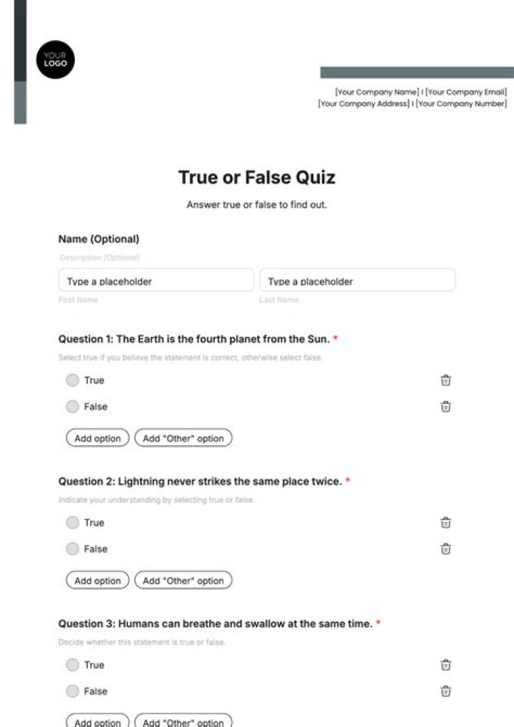 33 true or false questions with answers for your virtual pub quiz