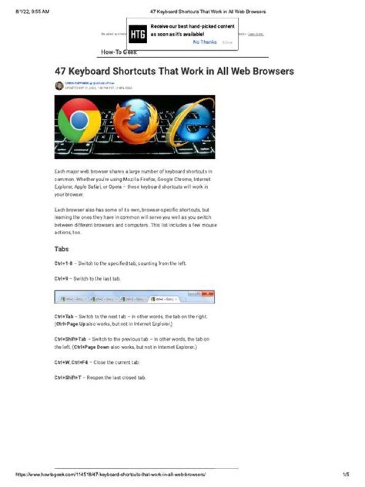 47 Keyboard Shortcuts That Work in All Web Browsers