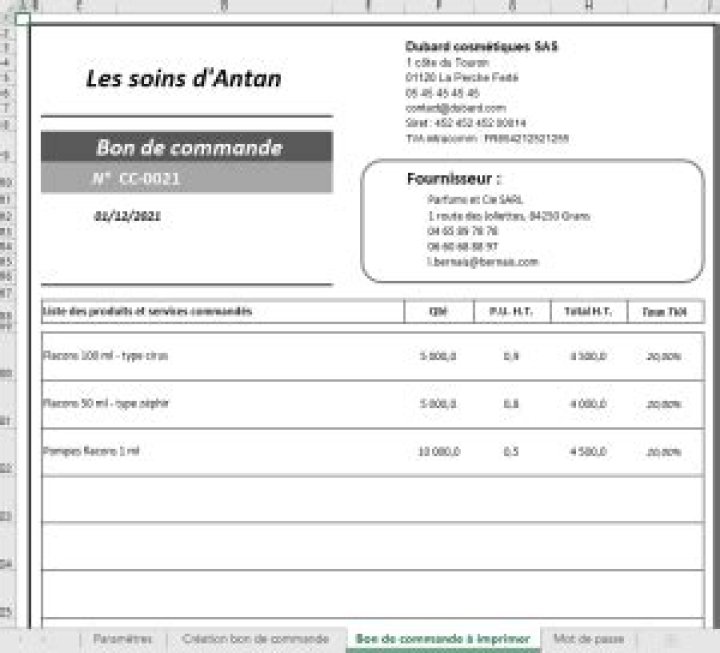 Bon de commande Excel automatique : Gratuit & Productif