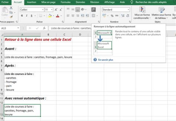 Comment aller à la ligne dans une cellule Excel ? ASTUCE