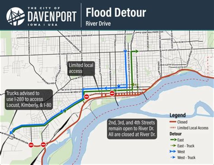Davenport riverfront trails closed for flooding
