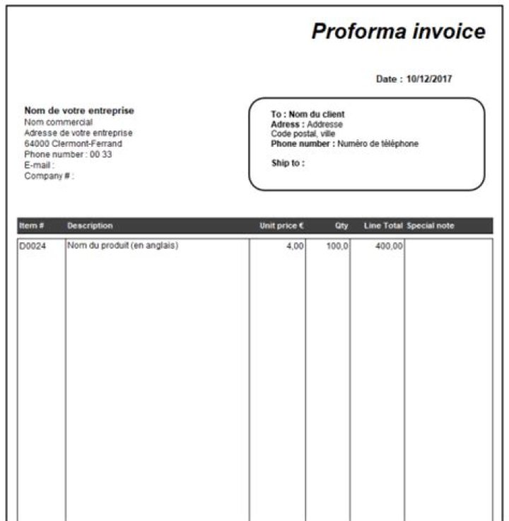 Facture pro forma Excel : modèle gratuit