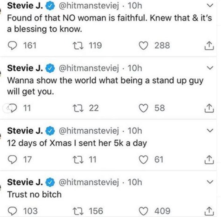 ‘Faithless Evans?’: Stevie J. Seemingly Erupts in Tweets Suggesting His Wife Cheated on Him, Then Claims He Was Hacked