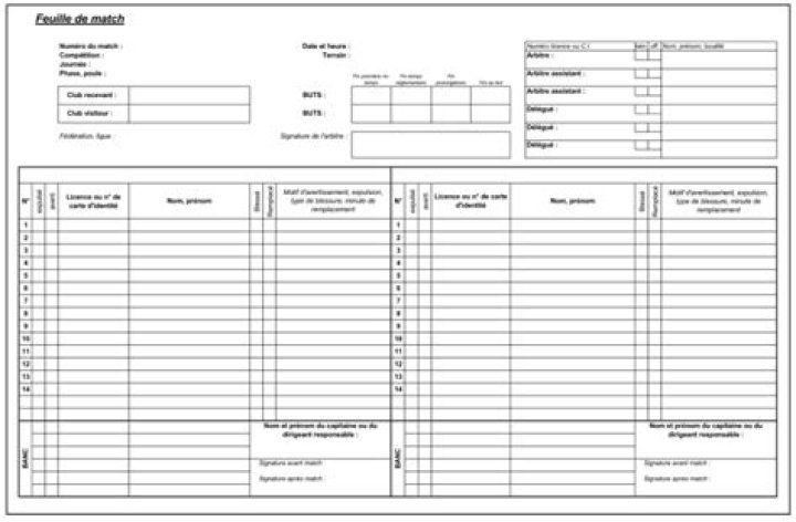 Feuille de match football : modèle Excel Gratuit & Idéal