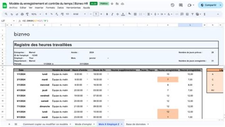 Feuille de temps Excel : modèle automatique & gratuit