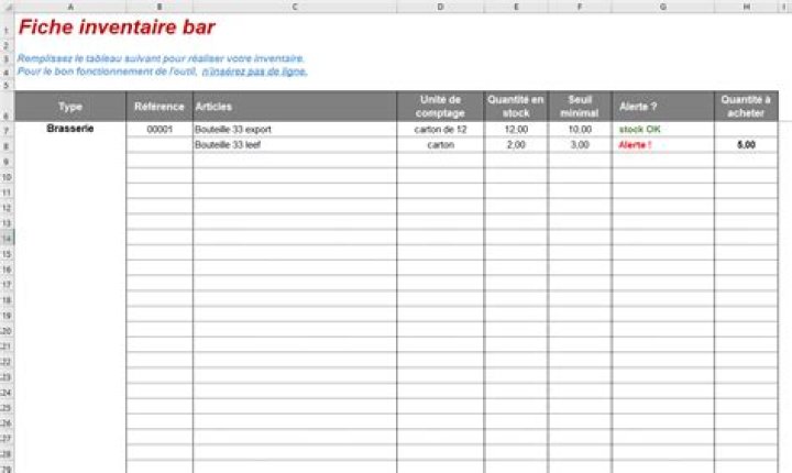 Fiche inventaire bar Excel : le modèle gratuit idéal