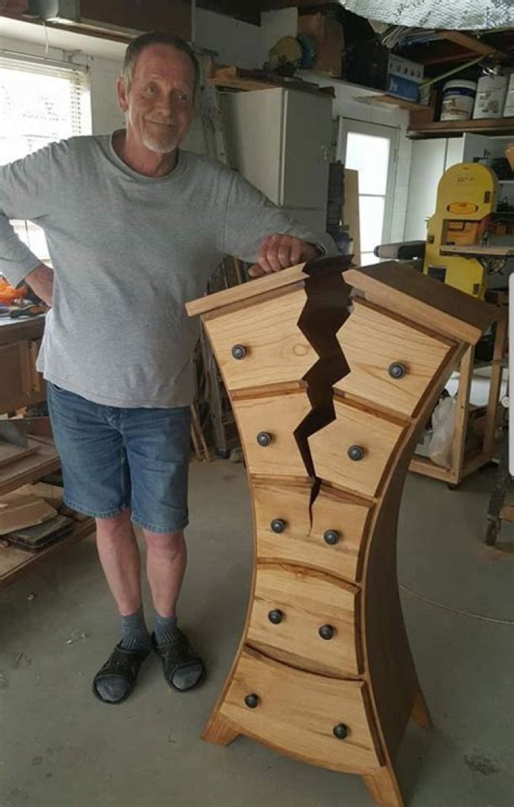 Henk, a retired cabinet maker, makes fully functional furniture that 'looks' Broken.