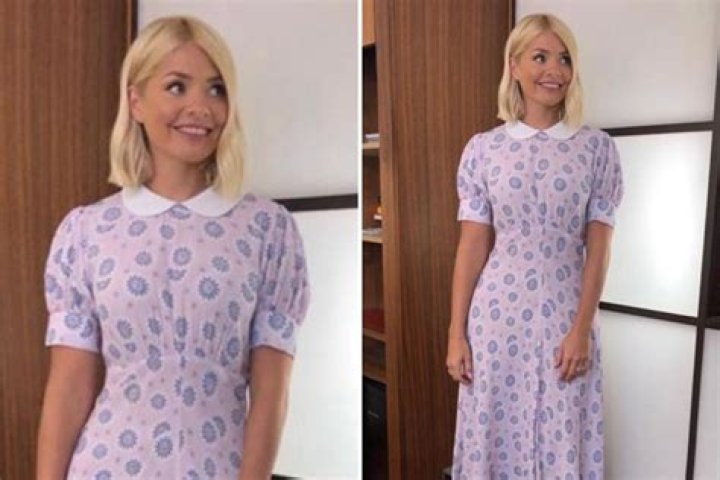 Holly Willoughby returns to This Morning in pink floral Ghost midi dress with Peter Pan collar