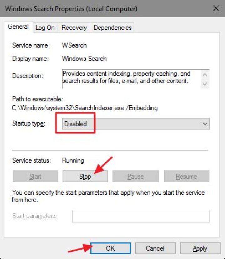 How to disable search in windows