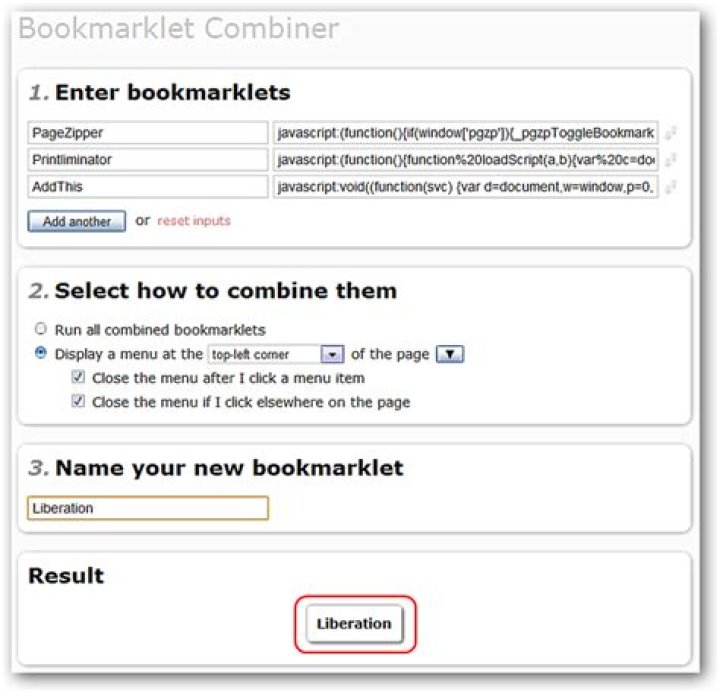 How to organize and combine multiple bookmarklets together