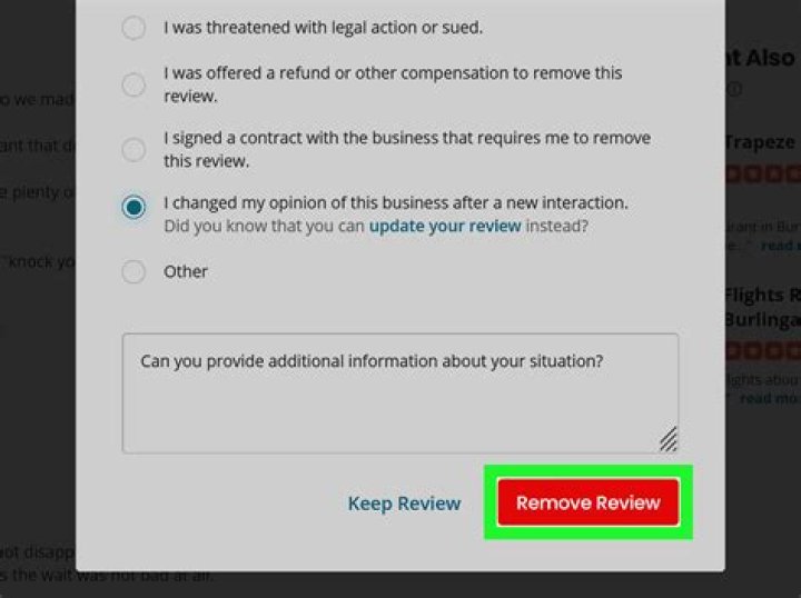How to remove a posted review on yelp