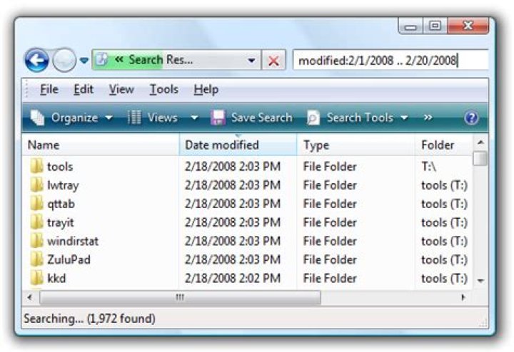 How to search for files from a certain date range in windows vista and 7
