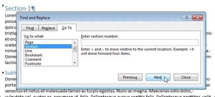 How to select an entire section in word