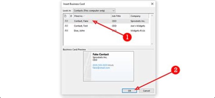 How to use the vcard feature in outlook