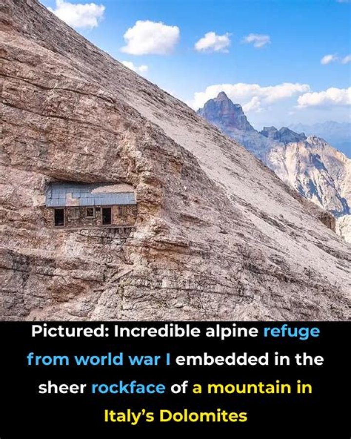 Incredible Alpine refuge from World War I embedded in the sheer rockface of a mountain in Italy’s Dolomites