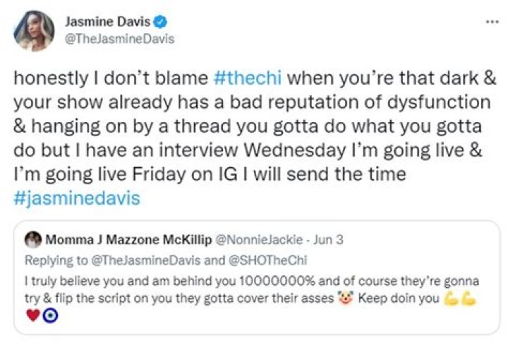 Jasmine Davis accused of faking vaccine record before departing The Chi