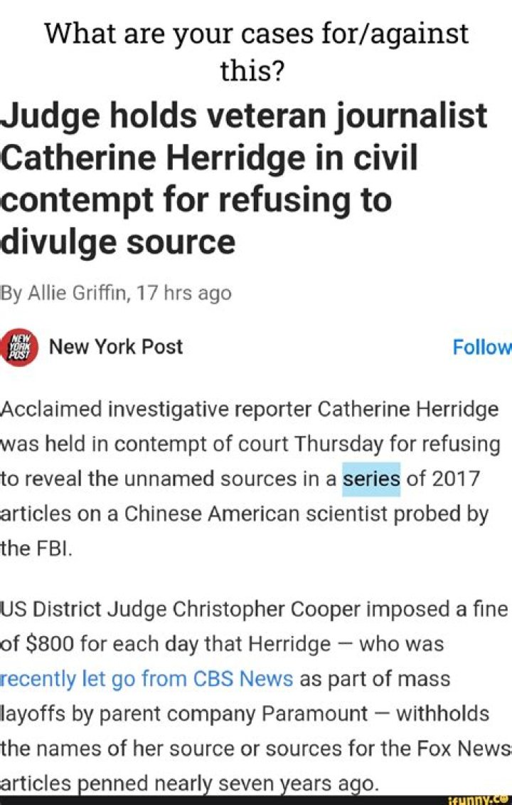 Judge holds veteran journalist Catherine Herridge in civil contempt for refusing to divulge source