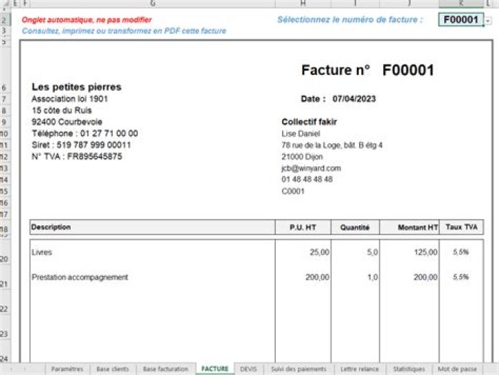Logiciel de facturation association Excel gratuit : inédit