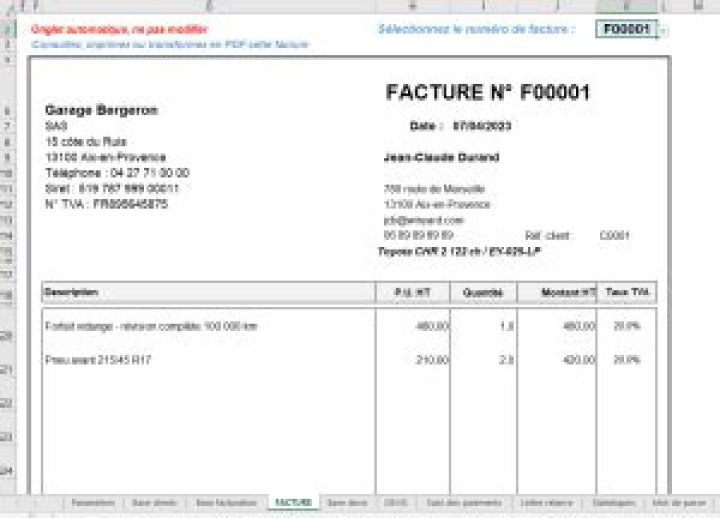 Logiciel facturation garage automobile Excel : pro & gratuit