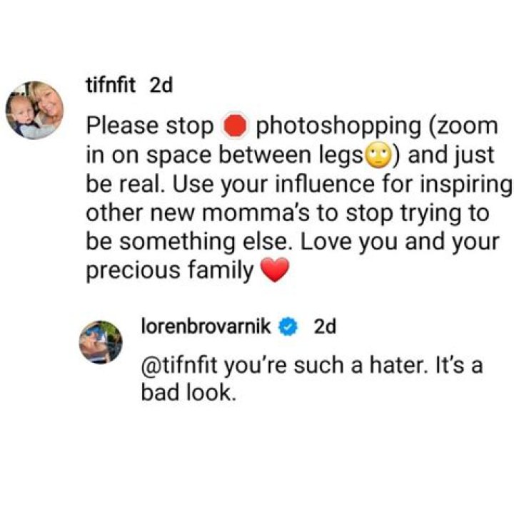 Loren Brovarnik claps back at ‘hater’ who accused her of Photoshopping