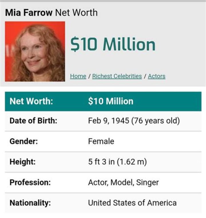 Mia Farrow Net Worth & Achievements