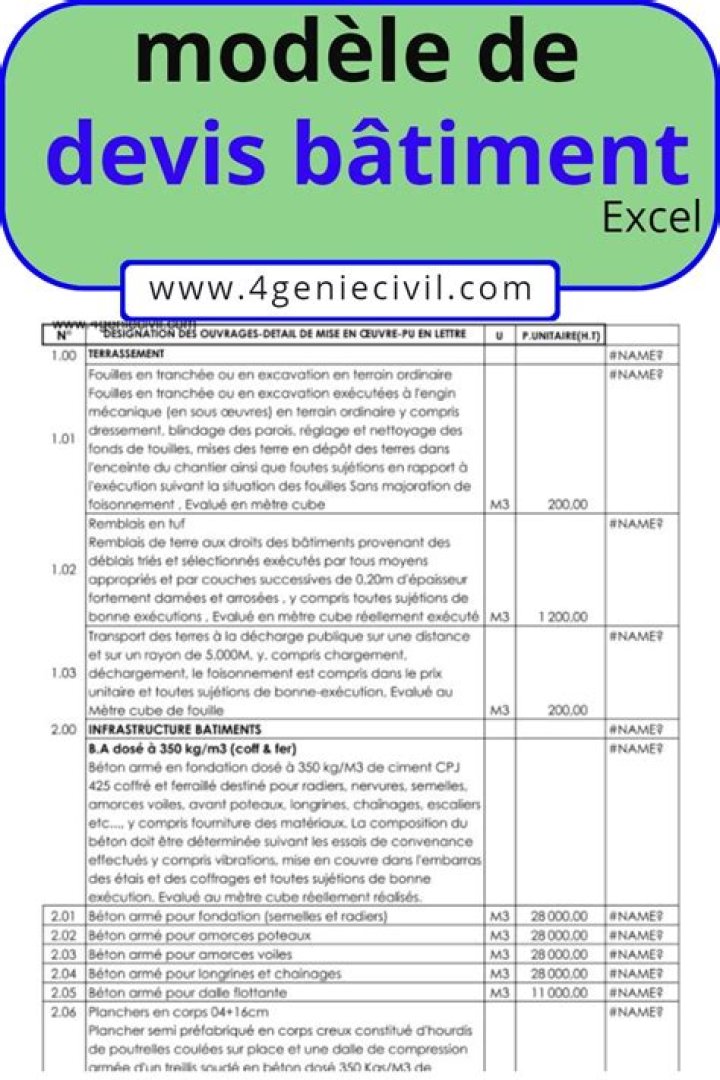 Modèle devis Excel bâtiment gratuit : idéal !