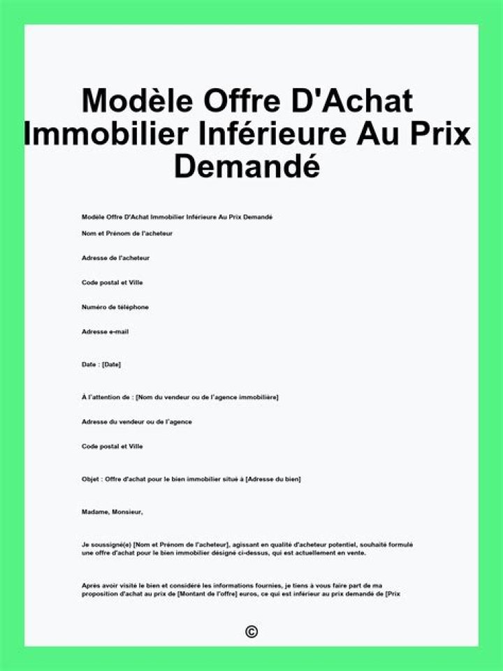 Modèle offre de prix Word (achat immobilier)