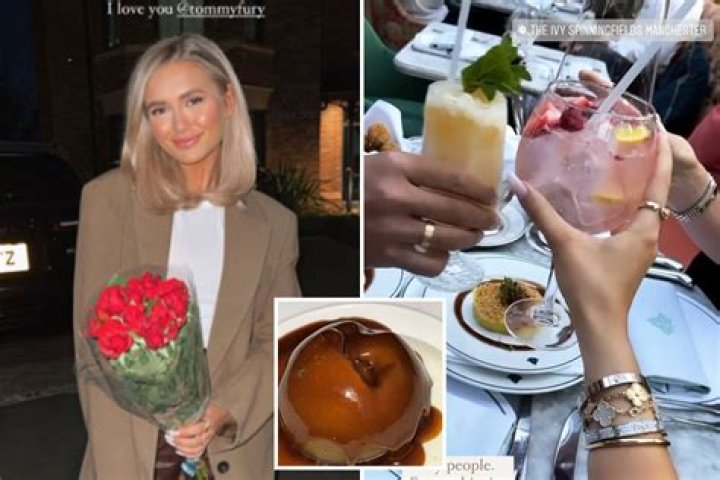 Molly-Mae Hague breaks clean eating diet for chocolate bombe at The Ivy with Maura Higgins and Tommy Fury