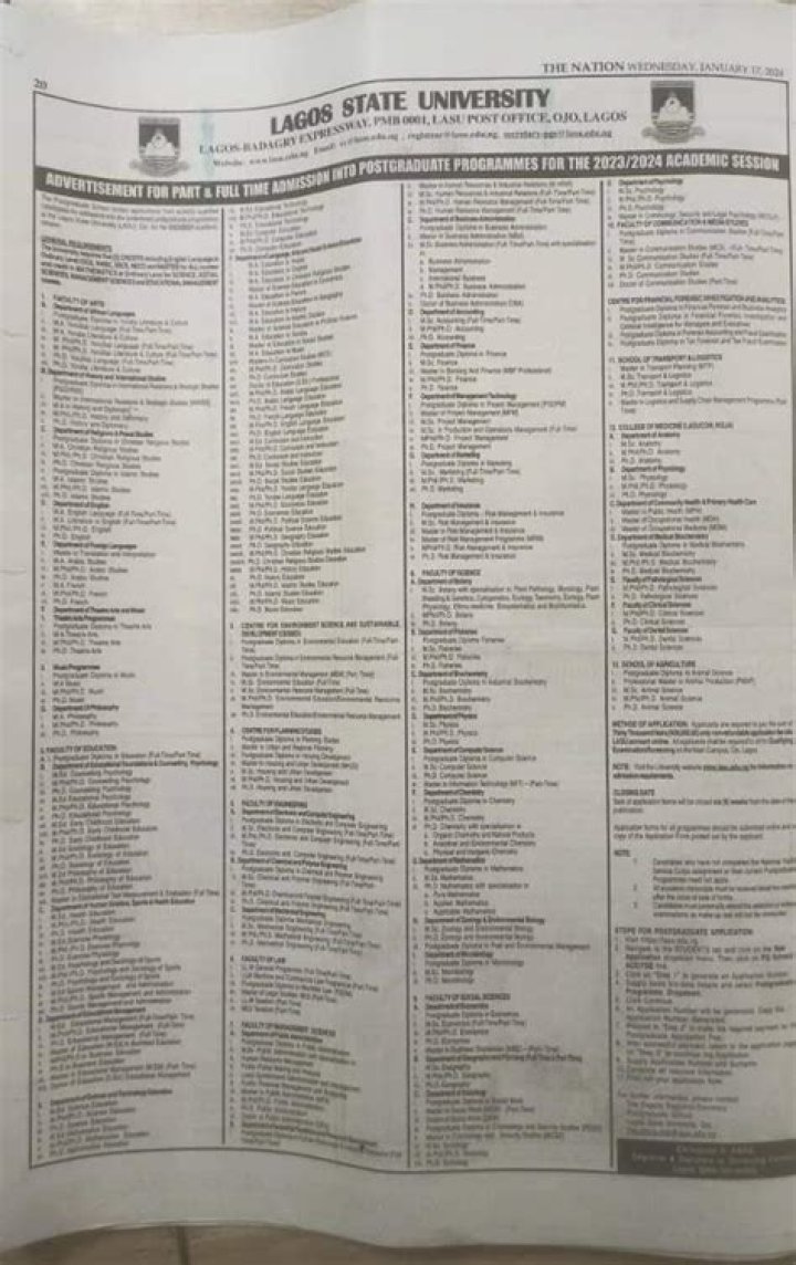 New: LASU Admission List 2023/2024