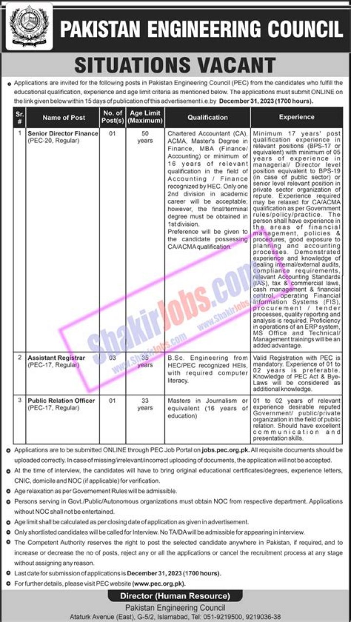 PEC Jobs 2023 | Pakistan Engineering Council