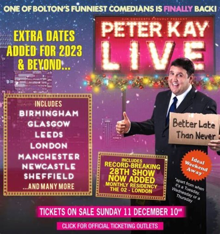 Peter Kay’s long-awaited comeback gig sold out in seconds as fans clamoured for the £47.50 charity tickets