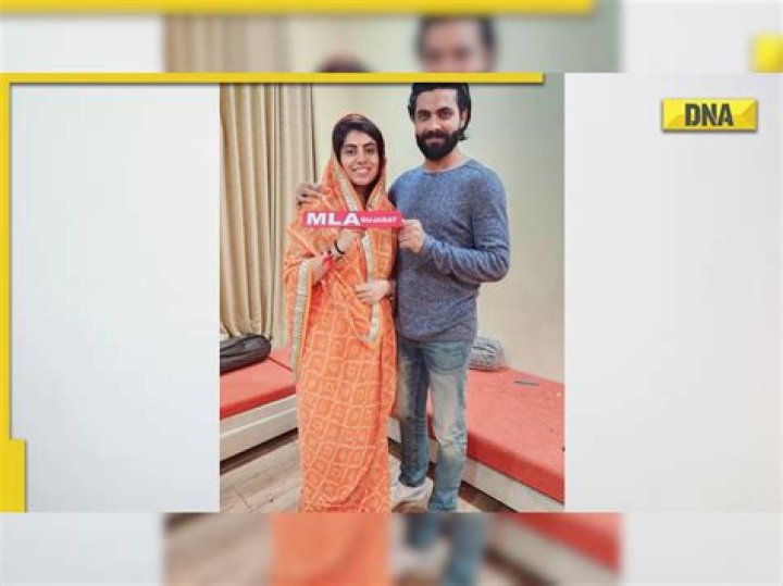 Ravindra Jadeja shares pic with wife Rivaba after she claims victory from Jamnagar