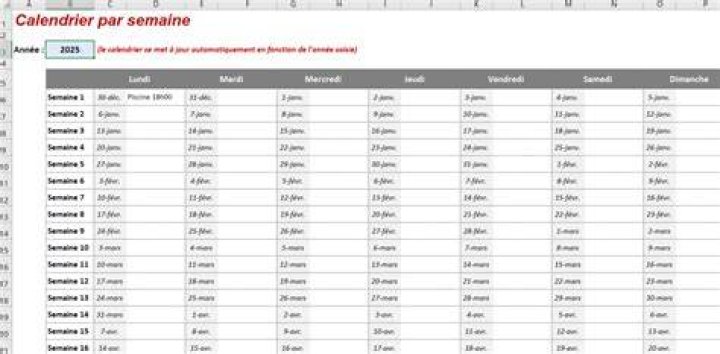 Semainier Excel : modèle super simple
