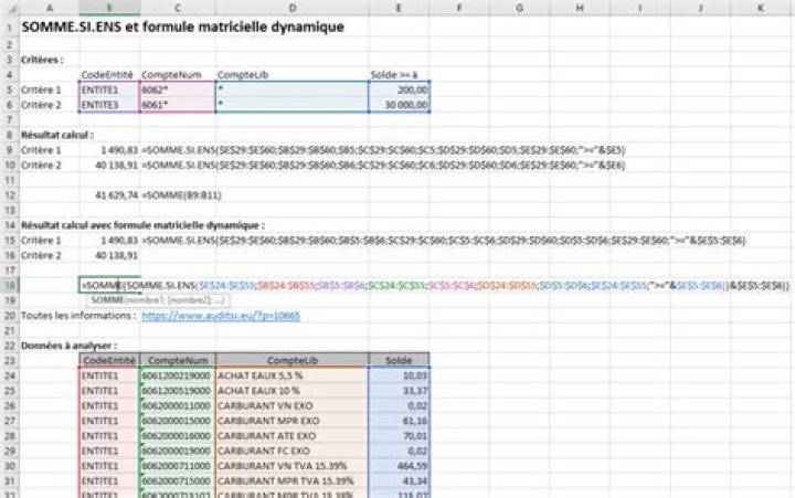 SOMME SI en ligne : exemple Excel de somme horizontale