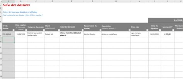 Tableau de suivi des dossiers Excel / pratique / gratuit
