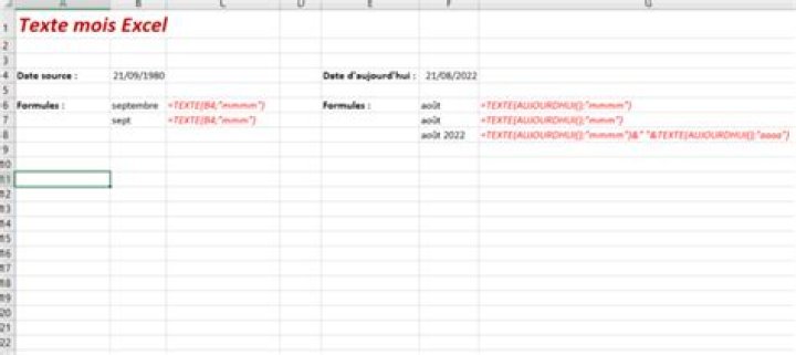 Texte mois Excel : la formule expliquée + un exemple