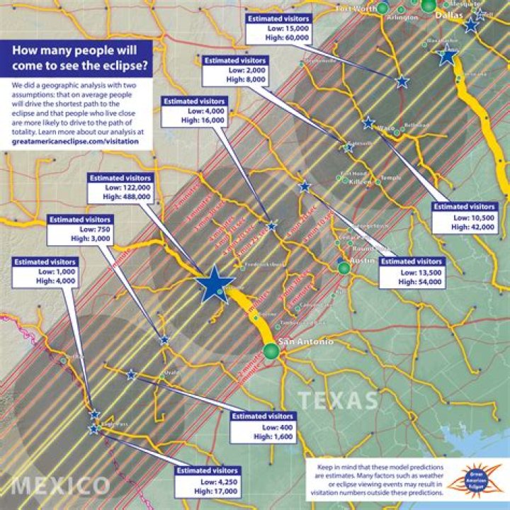 Which Texas cities could see nearly 500k tourists during total eclipse?